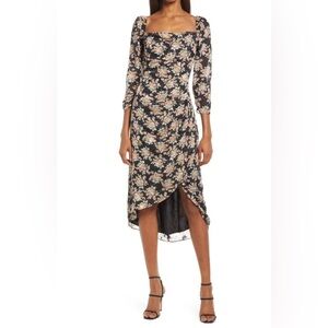 NWT Lush Nordstrom Floral Black Midi Dress with Side Slit